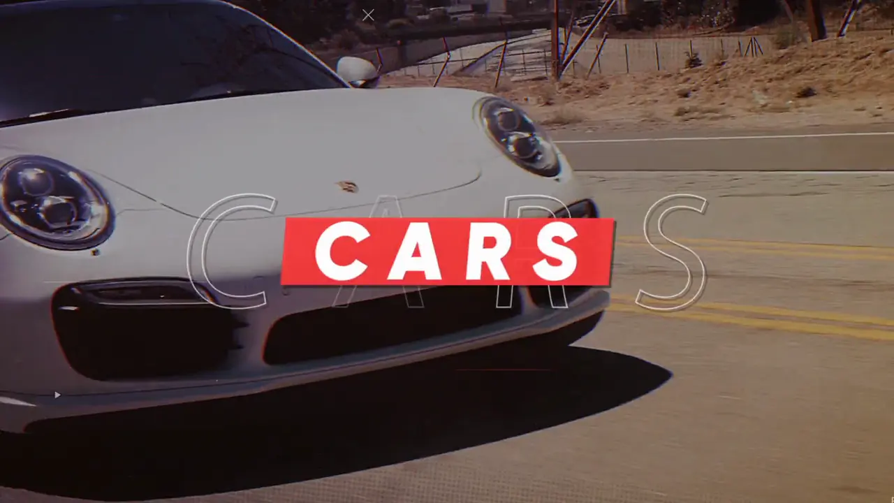 Front of a white sports car on a desert road with the word Cars set across it